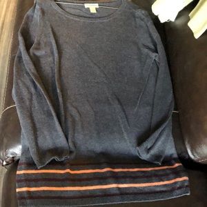 Gray sweater with striped trim